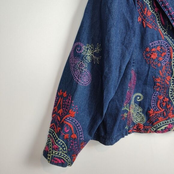Coldwater Creek Snap-Up Denim Jacket Women's Petite XL Embroidered Floral - Picture 8 of 10